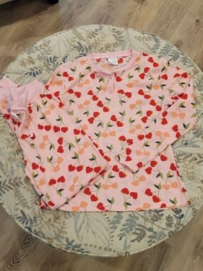 Serra Pink Cherry-Print Ribbed Henley Pajama Set